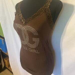 F&F Classic Ribbed Tank Top  “DivaGirl” Brown‎ One Sz
